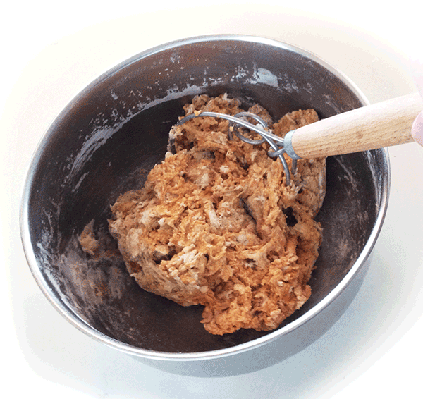 mixing bread dough by hand